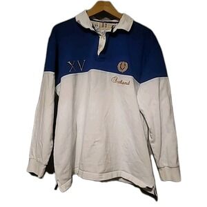 Scotland Rugby Cotton Traders Polo Shirt Size L Long Sleeve XV.99 Blue White‎